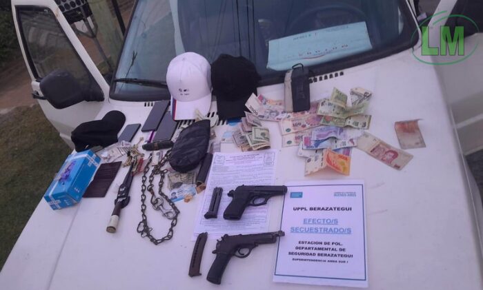 TRES DETENIDOS TRAS VIOLENTO ROBO Y AMENAZAS CON CHALECOS ANTIBALAS Y ARMAS EN BERAZATEGUI